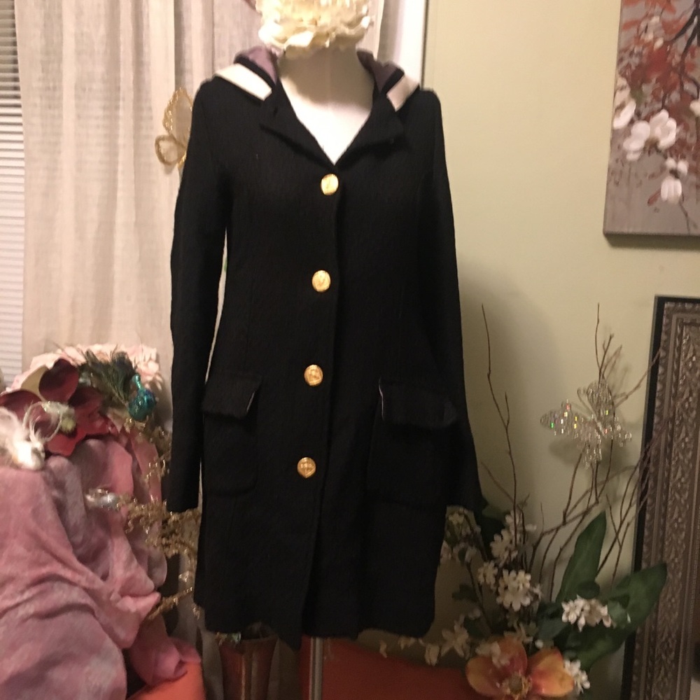 Black wool jacket with hoodie